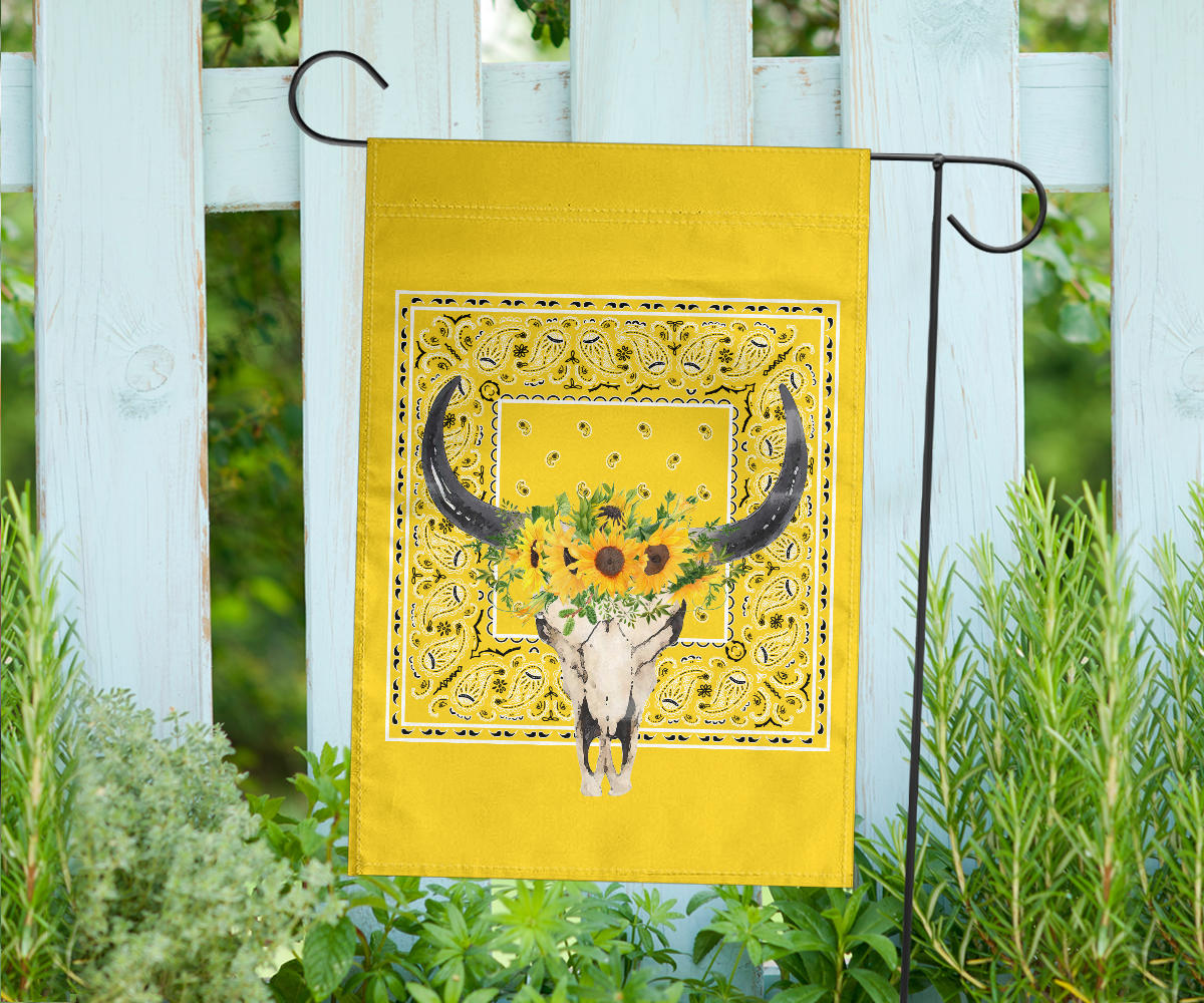 Sunflower Bull Skull Home and Garden Flags
