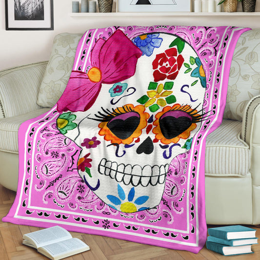 pink bandana fleece throw with skull