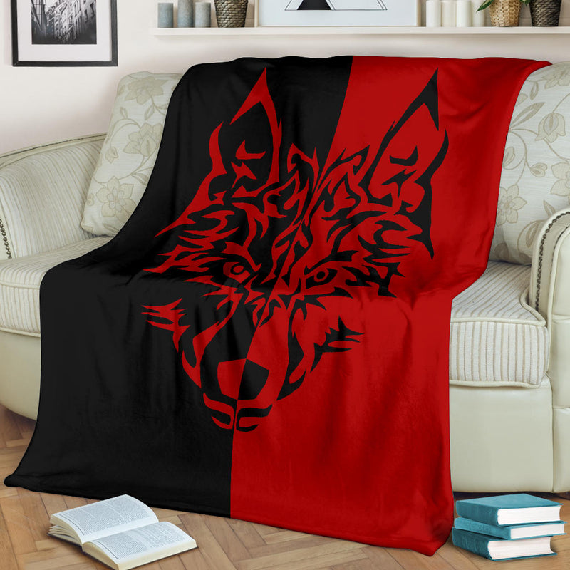 Red Wolf Tribal Fleece Throw Blanket