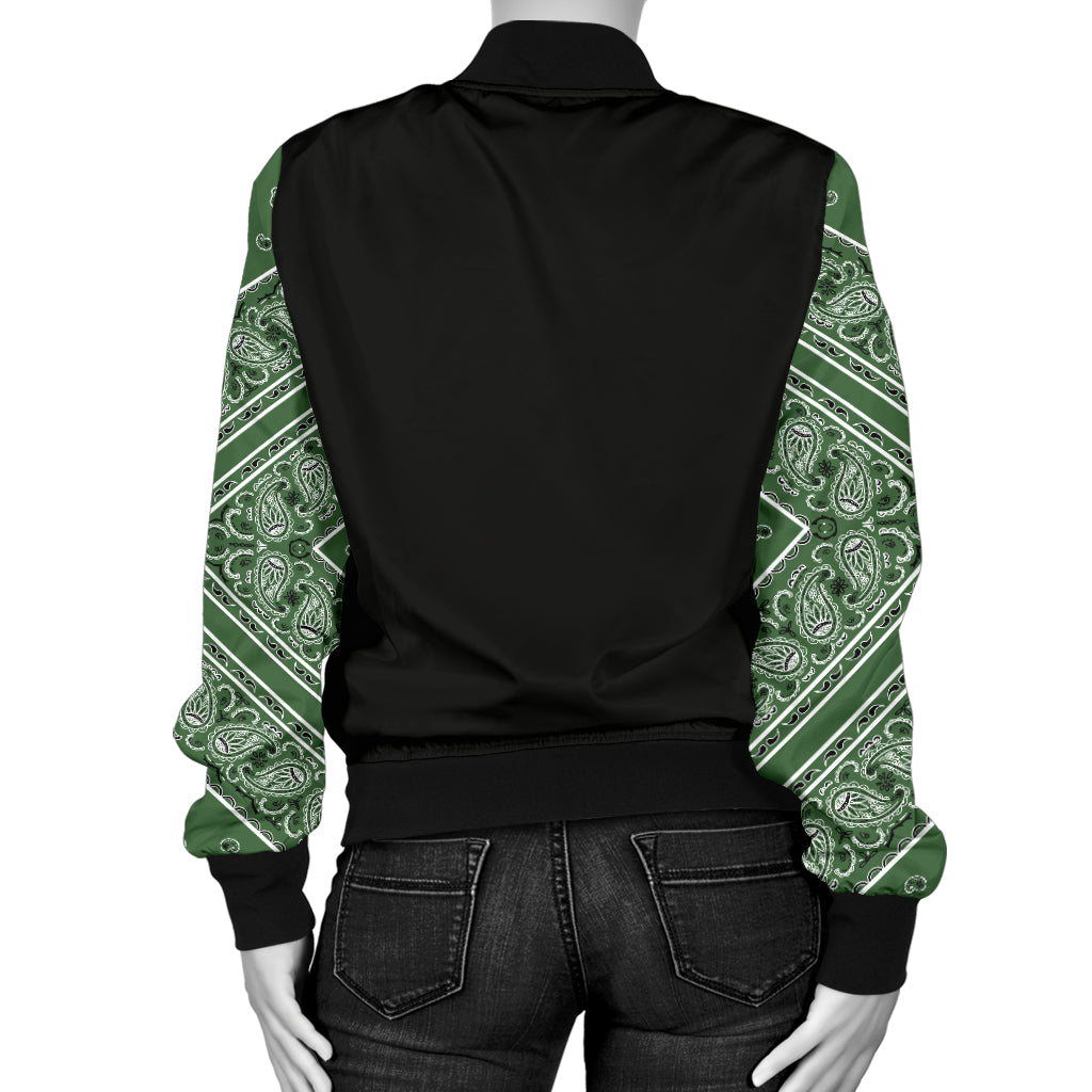 Women's Classic Green Bandana Sleeved Bomber Jacket