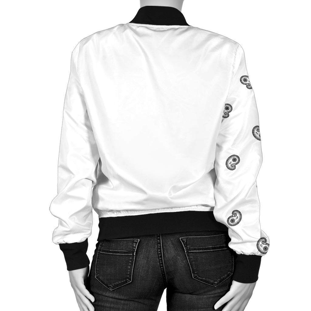 Asymmetrical White Bandana Women's Bomber Jacket