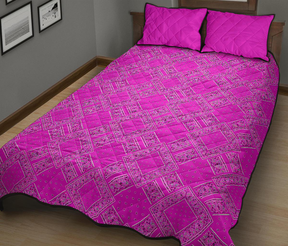 Quilt Set - Abruptly Pink Bandanas DB Quilt w/Shams