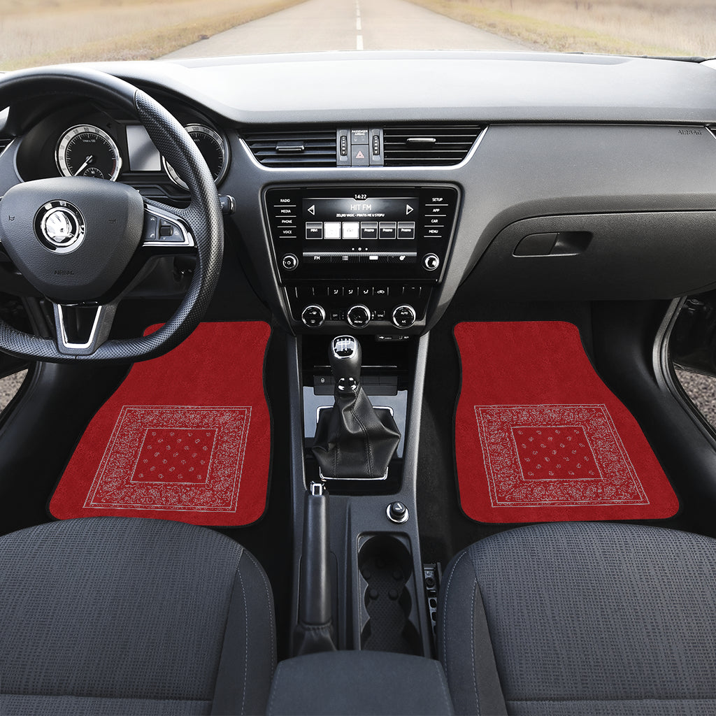 red and gray bandana car mats