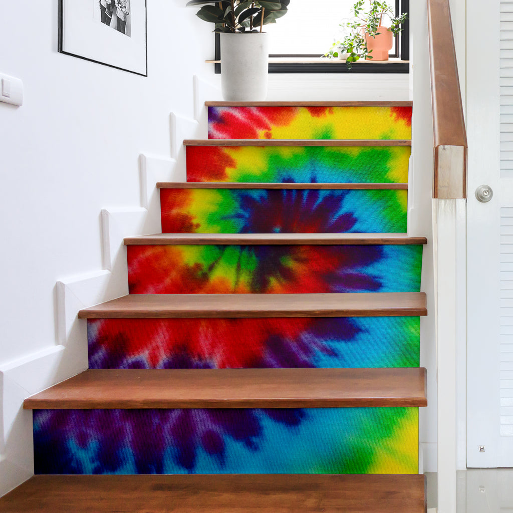 Retro Tie Dye Spiral Bandana Stair Stickers 6 Steps