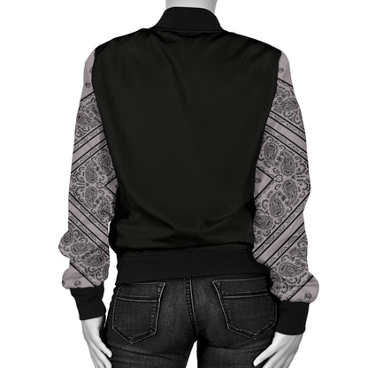 Women's Gray and Black Bandana Sleeved Bomber Jacket