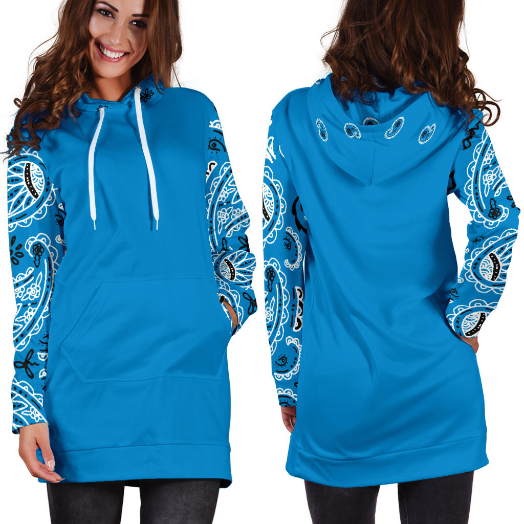 Front and Back Sky Blue Bandana Hoodie Dress
