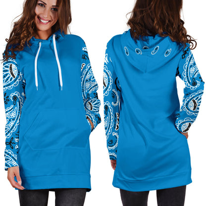 Front and Back Sky Blue Bandana Hoodie Dress