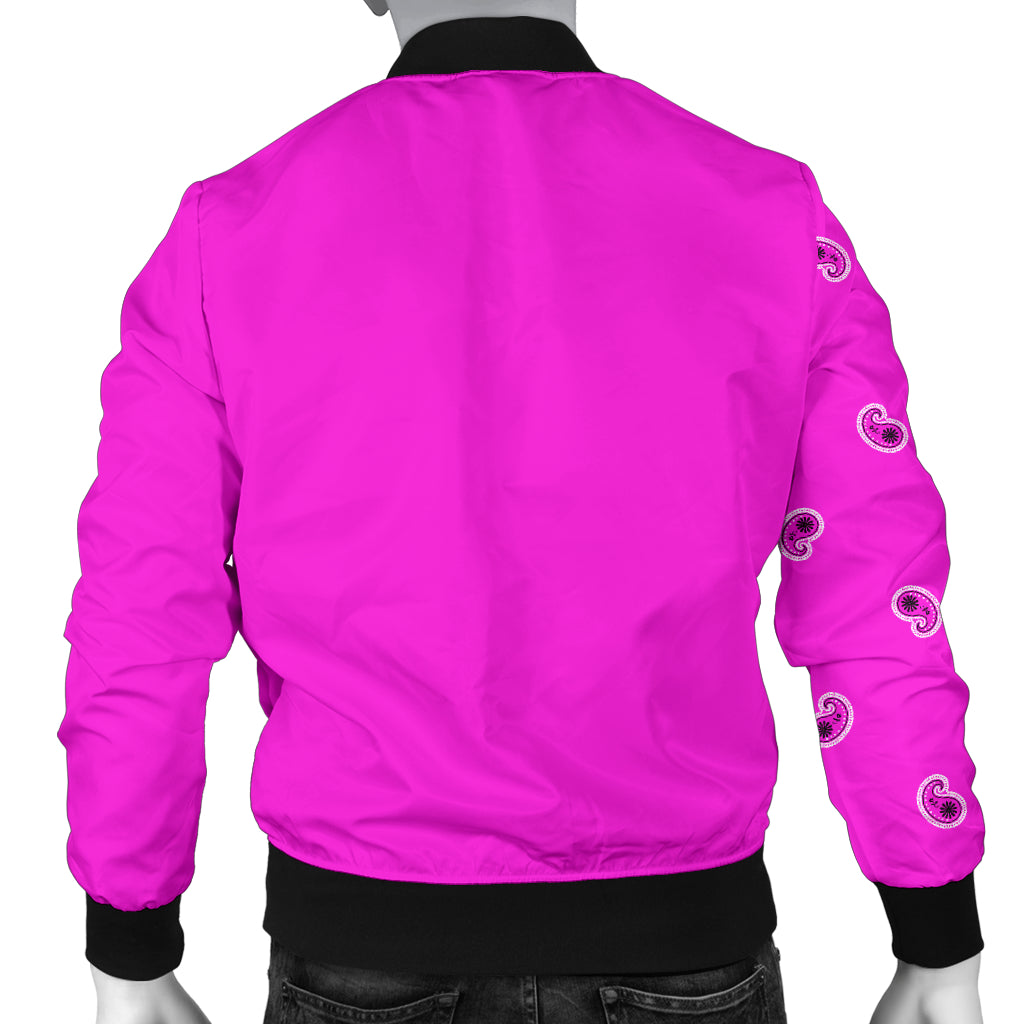 Men's Asymmetrical Abruptly Pink Bandana Bomber Jacket