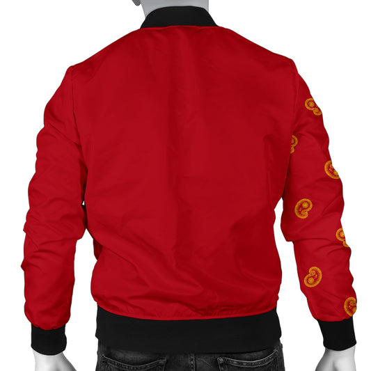 Asymmetrical Red and Gold Bandana Men's Bomber Jacket