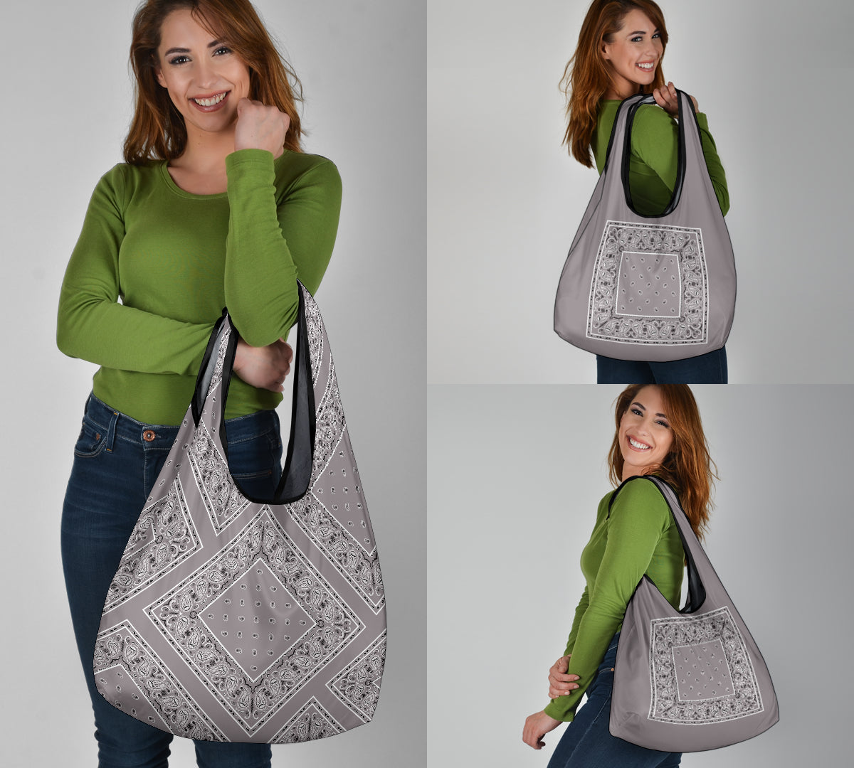 gray bandana shopping bags