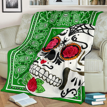 Ultra Plush Green Bandana Sugar Skull Throw