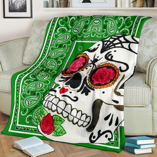 Ultra Plush Green Bandana Sugar Skull Throw
