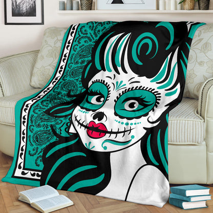 Ultra Plush Teal Bandana Calavera Fleece Blanket
