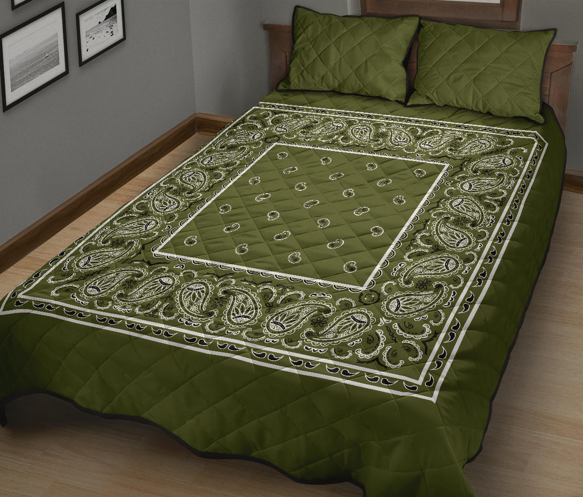 Quilt Set - Army Green Bandana Quilts w/Shams