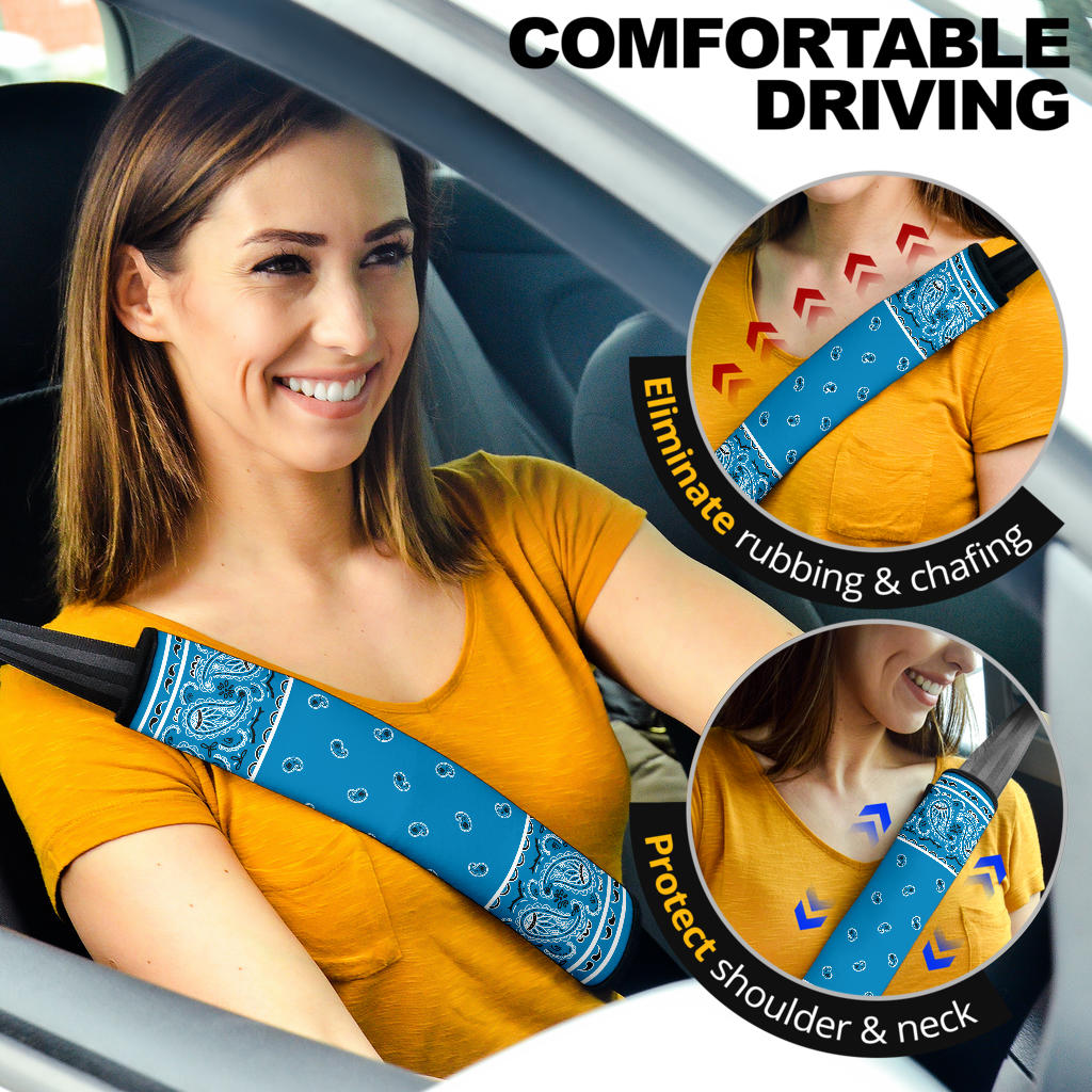Sky Blue Bandana Seat Belt Covers - 3 Styles