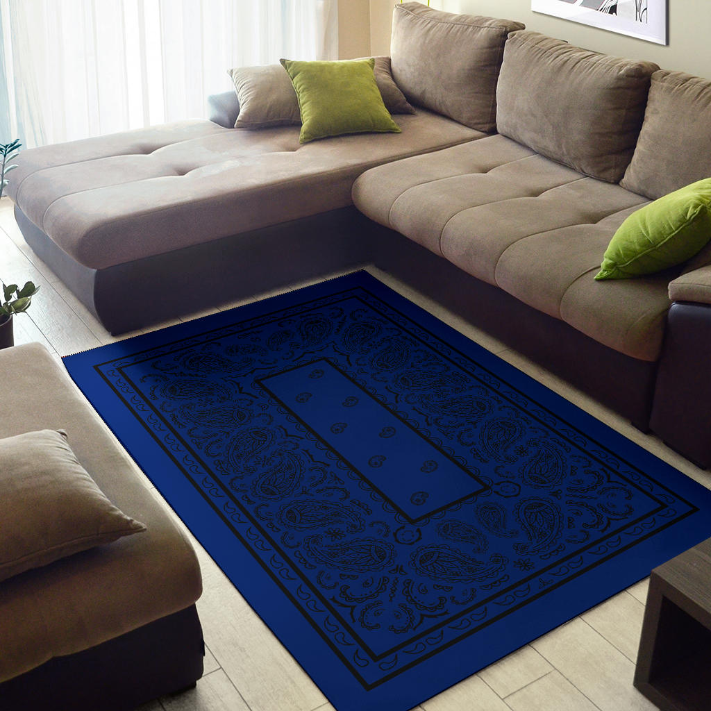 Blue and Black Bandana Area Rugs - Fitted