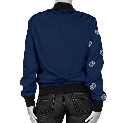 Women's Asymmetrical Navy Blue and White Bandana Bomber Jacket