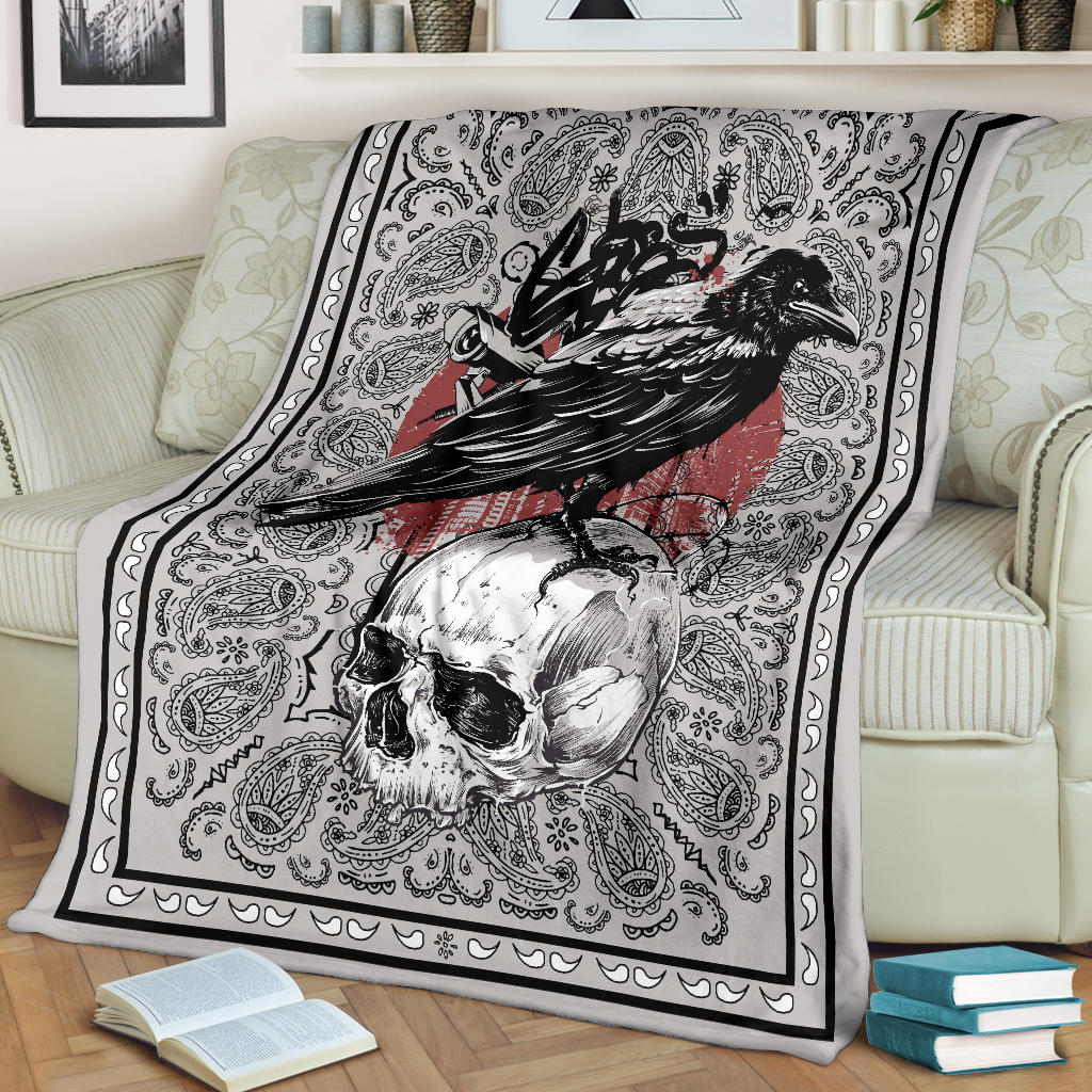 Crow and Skull Bandana Fleece Throw