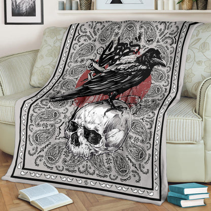 Crow and Skull Bandana Fleece Throw
