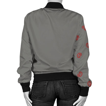 Asymmetrical Gray and Red Bandana Women's Bomber Jacket
