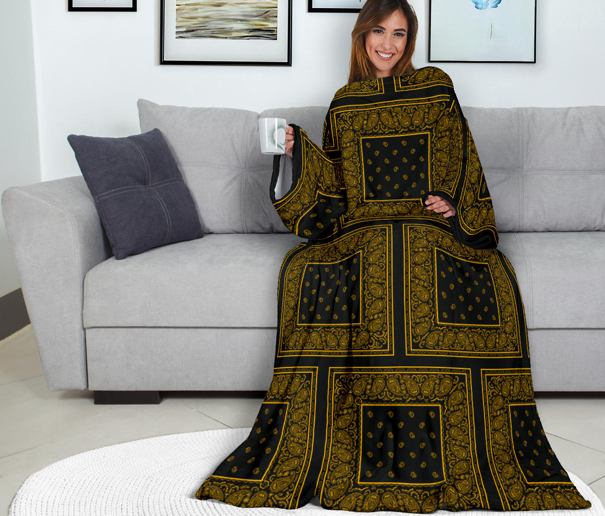 snuggly bandana print sleeved blanket