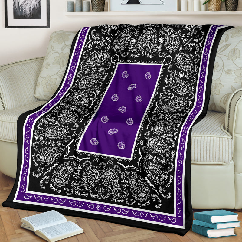 Purple with Black Bandana Fleece Throw Blanket
