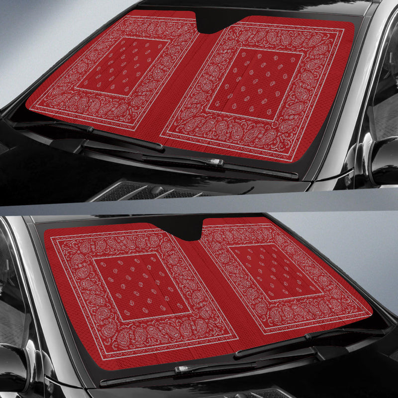 Red and Gray Bandana Car Window Shade