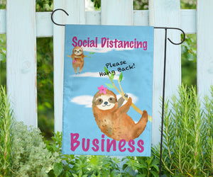 Funny Social Distancing Sloth Flag Sign for Businesses
