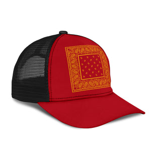 Red and Gold Bandana Simple Mesh Back Cap