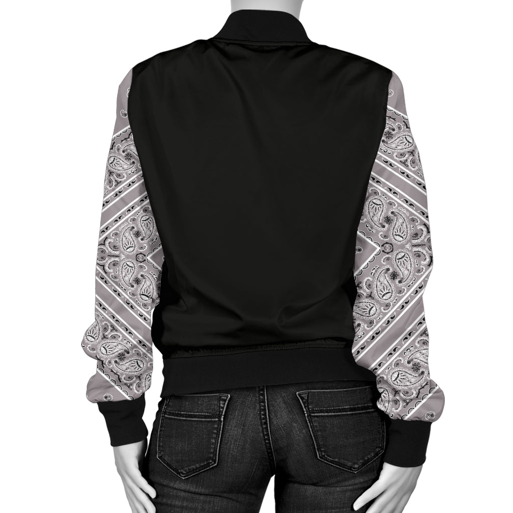 Women's Classic Gray Bandana Sleeved Bomber Jacket