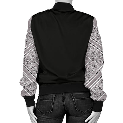 Women's Classic Gray Bandana Sleeved Bomber Jacket
