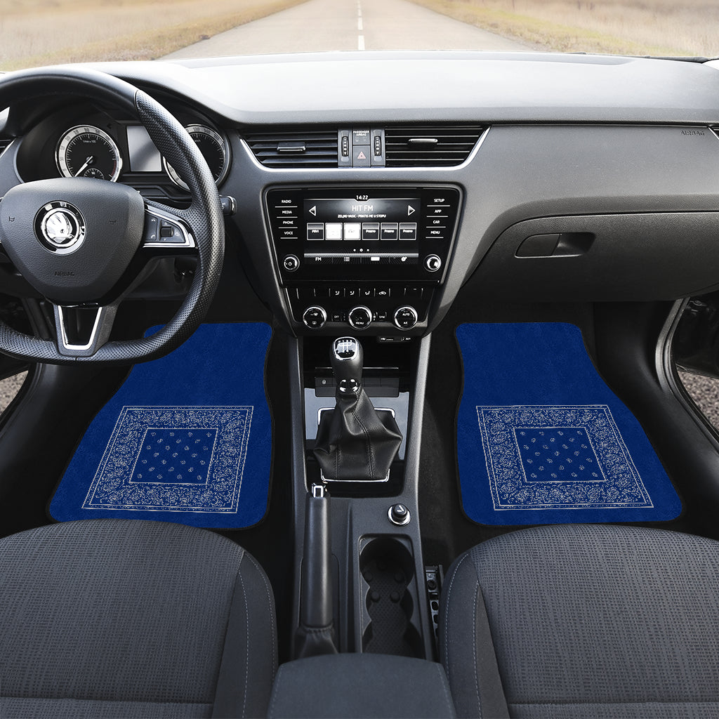 blue and gray bandana auto floor mats