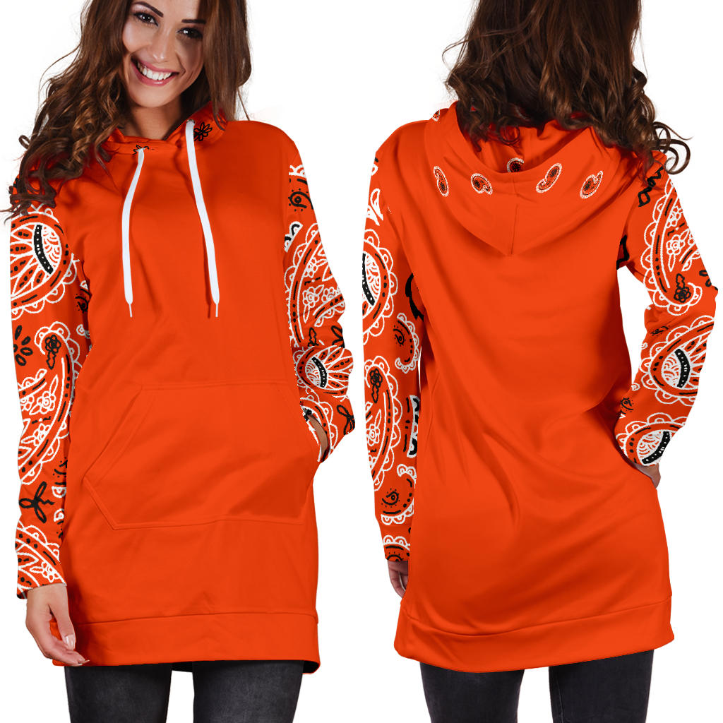 Front and Back Orange Bandana Hoodie Dress