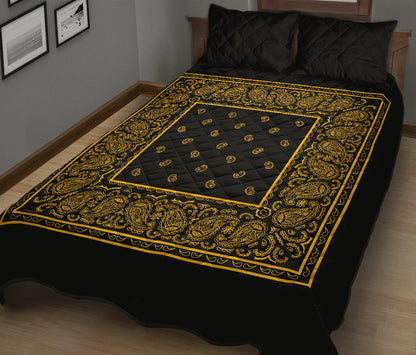 Quilt Set - Black Gold Bandana Bed Quilts w/Shams
