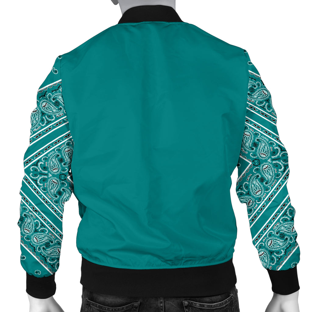 Men's Teal on Teal Bandana Sleeved Bomber Jacket