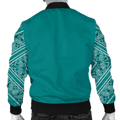 Men's Teal on Teal Bandana Sleeved Bomber Jacket