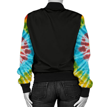 Women's Tie Dye Swirl Bandana Sleeved Bomber Jacket