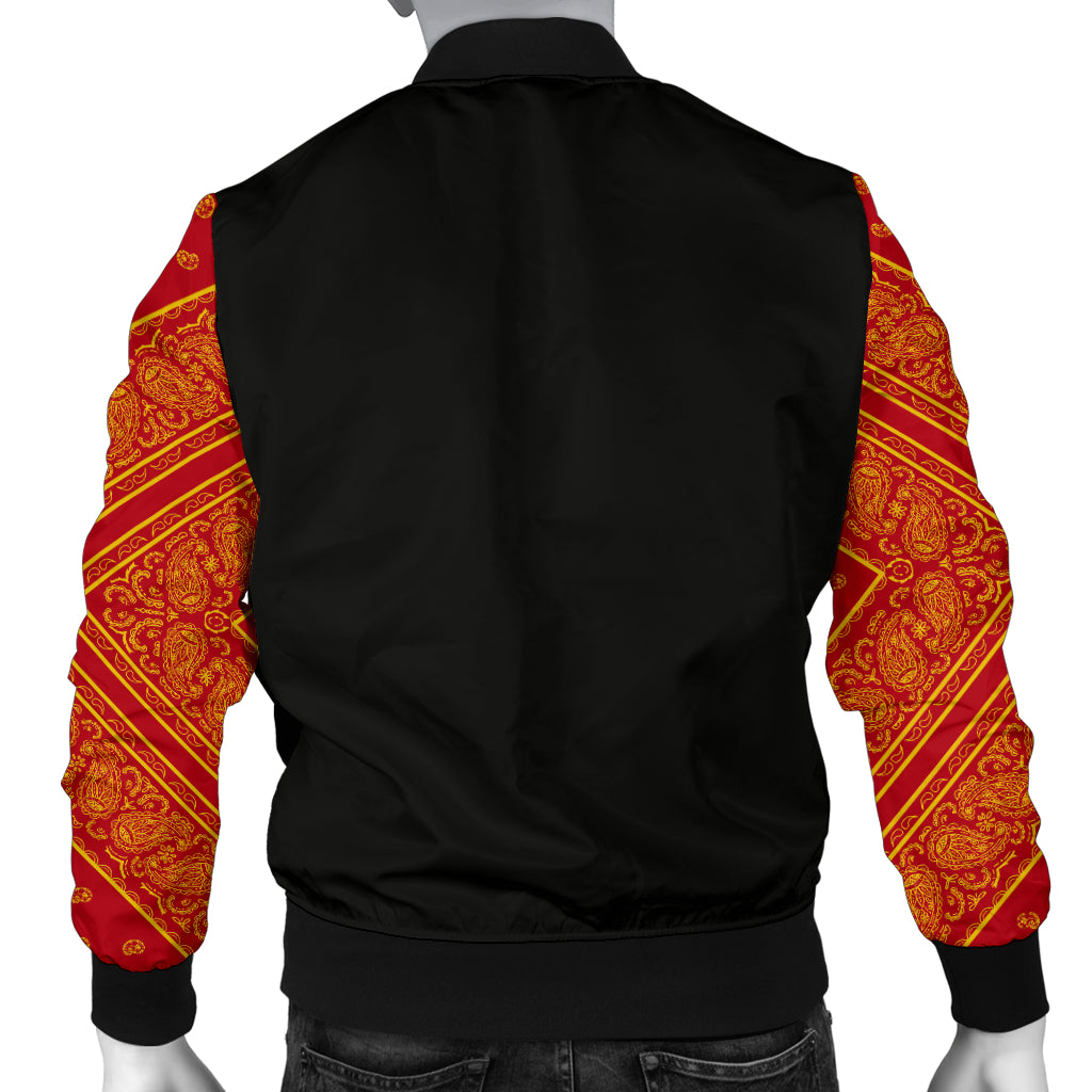 Men's Red and Gold Bandana Sleeved Bomber Jacket