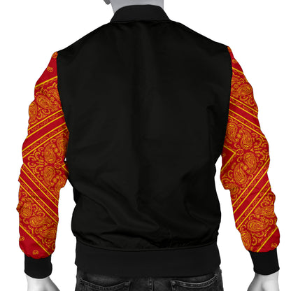 Men's Red and Gold Bandana Sleeved Bomber Jacket