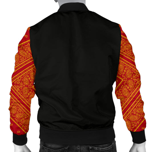 Men's Red and Gold Bandana Sleeved Bomber Jacket