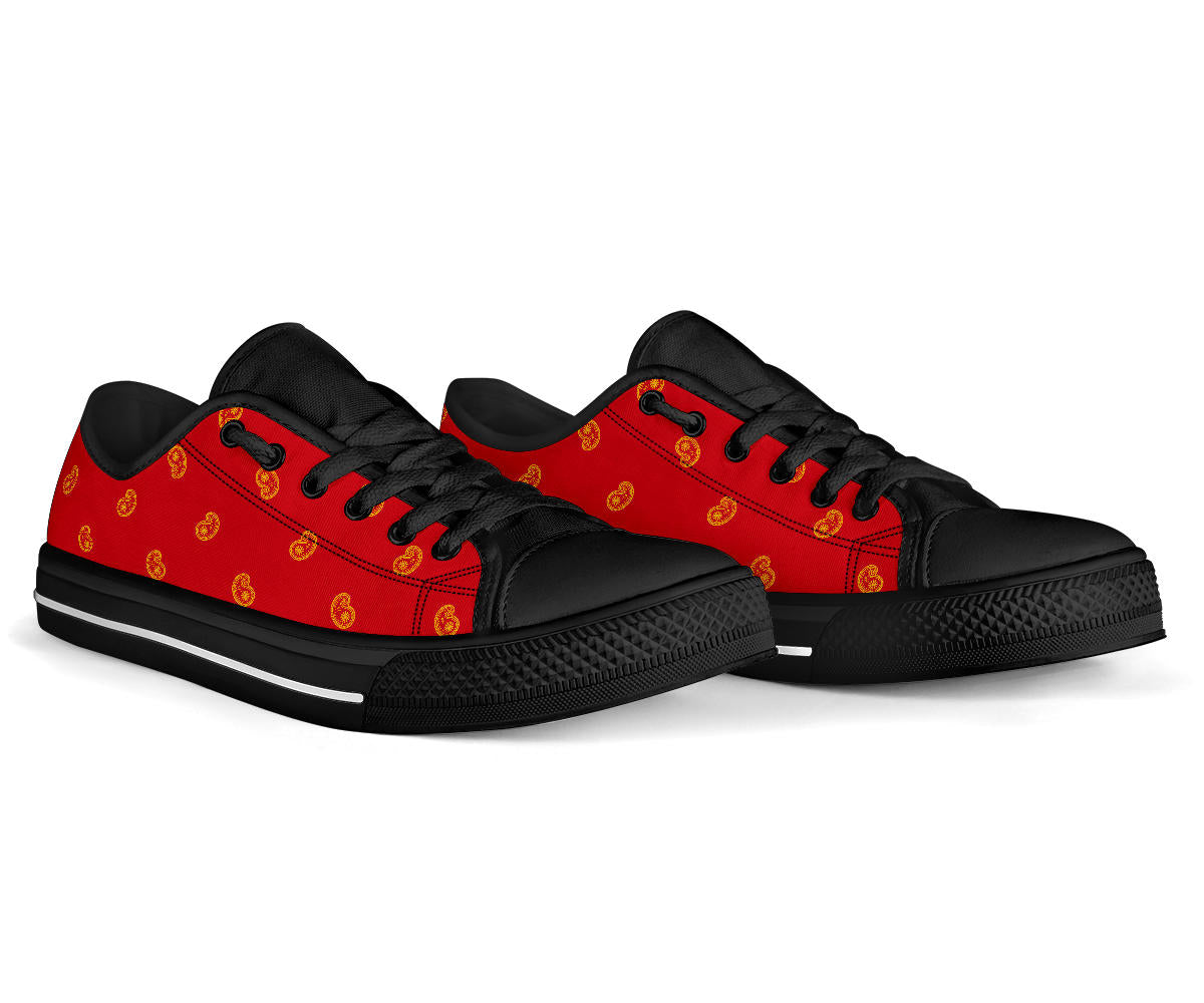 Canvas Low Top Sneakers - Red and Gold Paisley