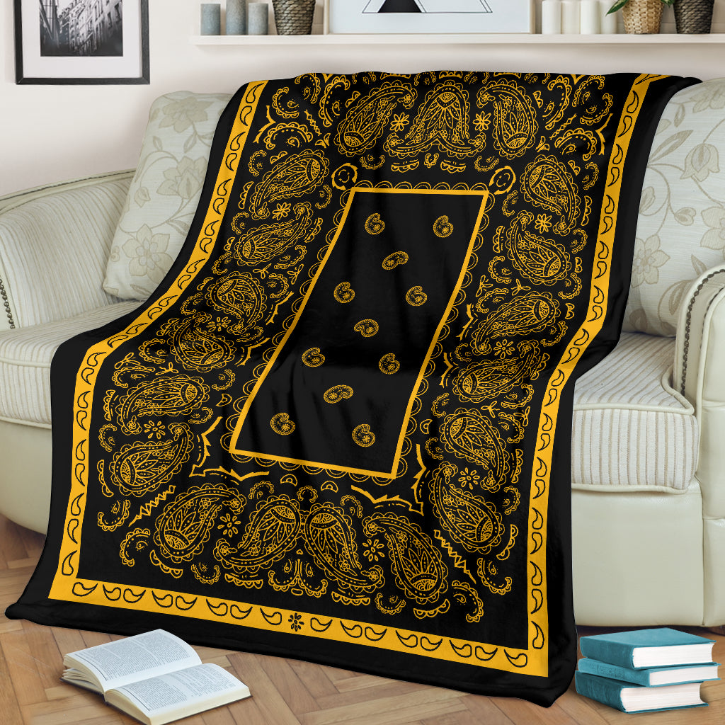 Black Gold Bandana Fleece Throw Blanket