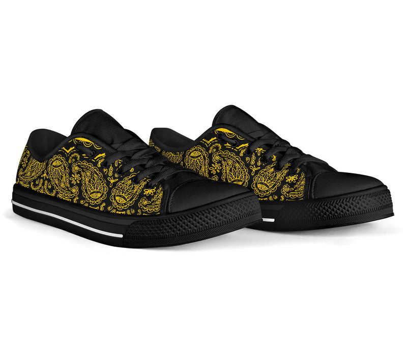 Canvas Low Top Sneakers - Bandana Style Black Gold
