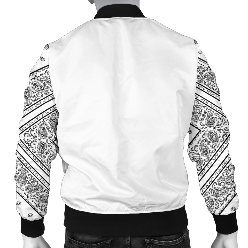 Men's White Bandana Sleeved Bomber Jacket