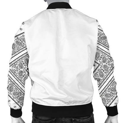 Men's White Bandana Sleeved Bomber Jacket