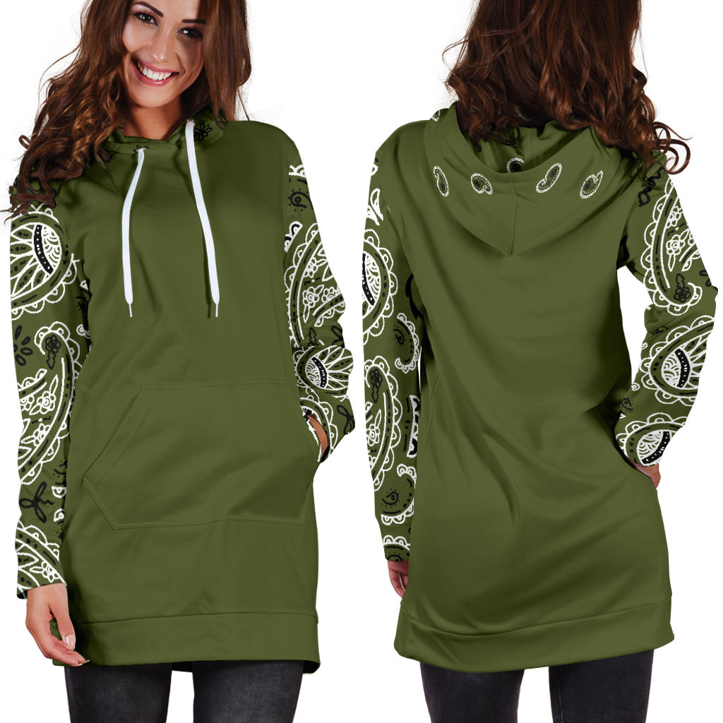 Army Green Bandana Hoodie Dress with jeans
