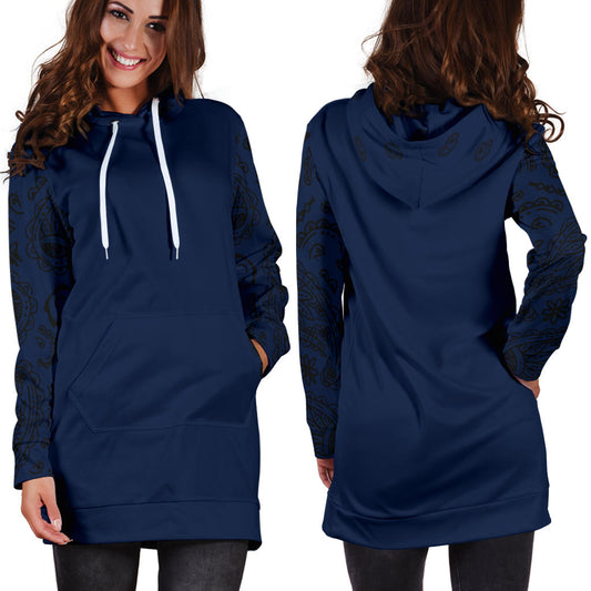 Navy Blue and Black Bandana Hoodie Dress