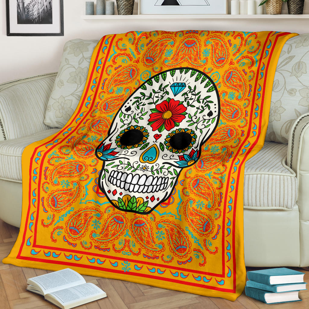 Orange Sugar Skull Fleece Blanket
