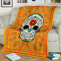 Orange Sugar Skull Fleece Blanket
