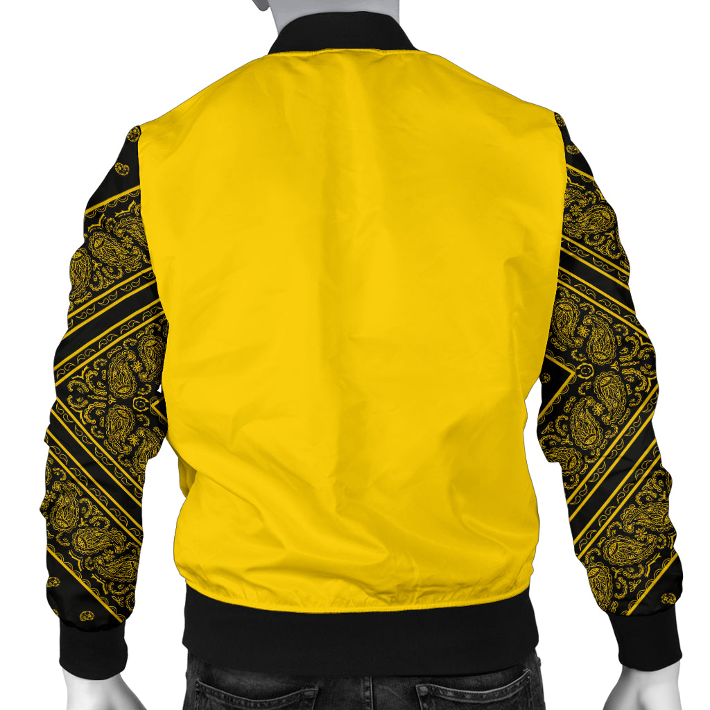 Men's Gold and Black Bandana Sleeved Bomber Jacket